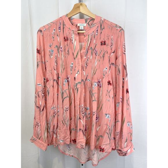 SUNDANCE Mystic Days Pintuck Pleat Popover Tunic Top Floral Rayon Pink Size XS - Picture 1 of 8